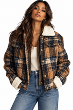 Sherpa-Lined Plaid Button-Down Outerwear