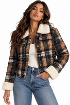 Sherpa-Lined Plaid Button-Down Outerwear
