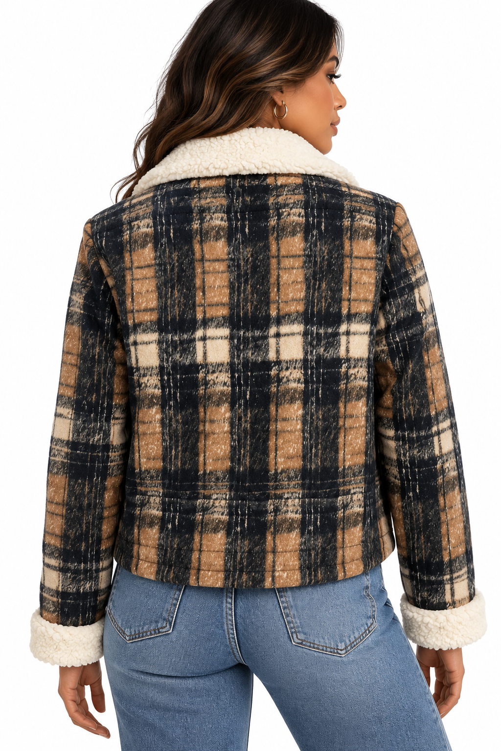 Sherpa-Lined Plaid Button-Down Outerwear