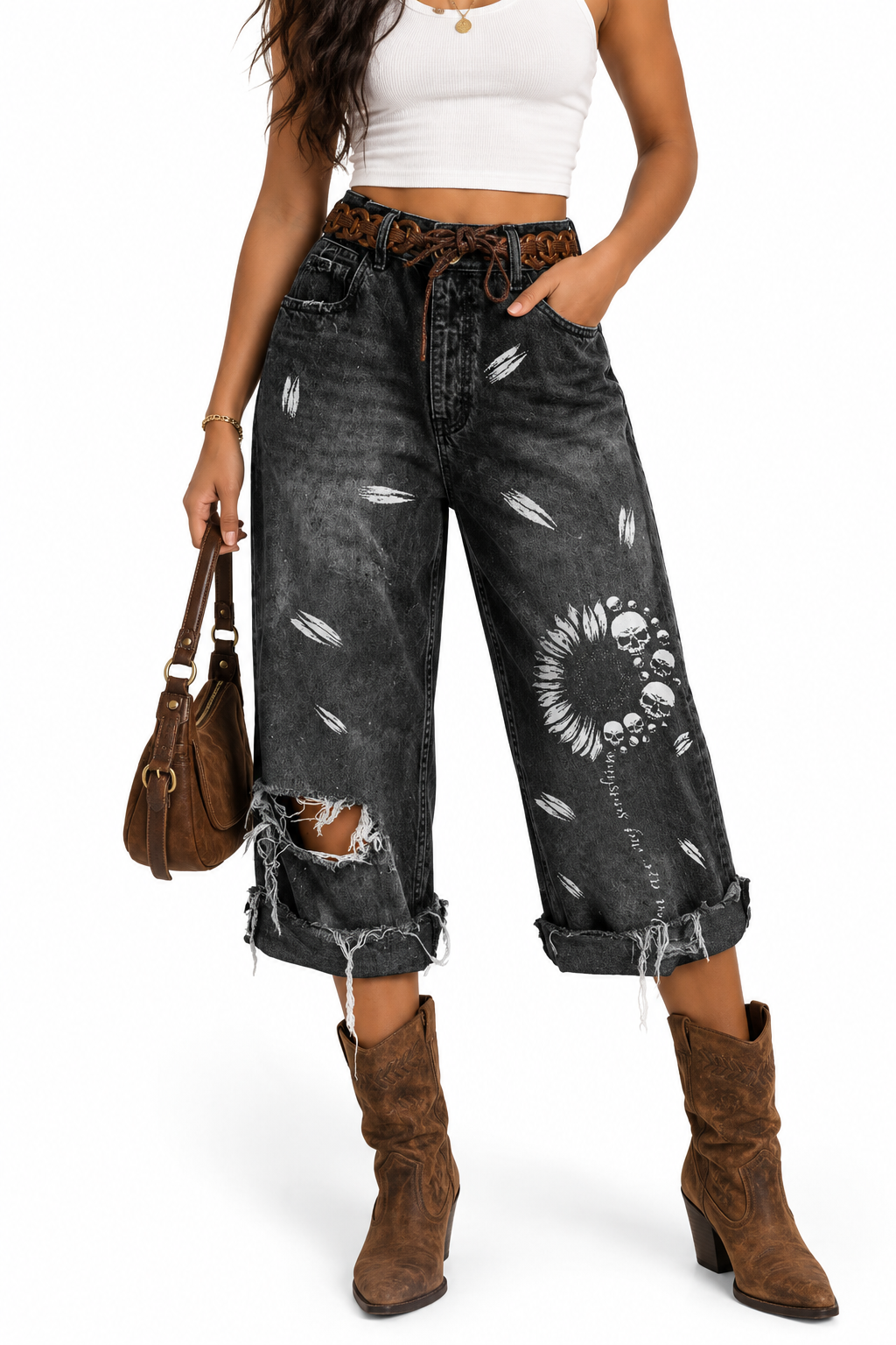 Full Size Distressed Skull Print Jeans Plus Size