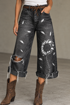 Full Size Distressed Skull Print Jeans Plus Size