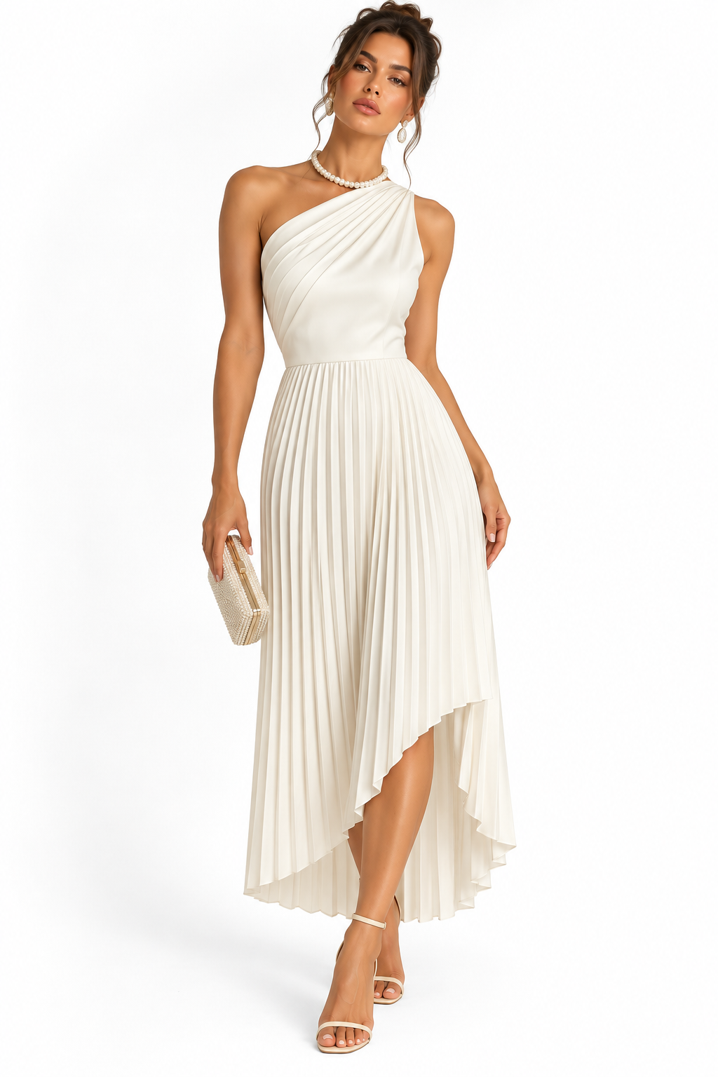 One-Shoulder Pleated Midi Dress