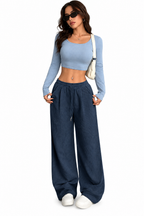 Women's Corduroy Wide-Leg Pants – Loose Fit, Slimming & Drapey Casual Trousers