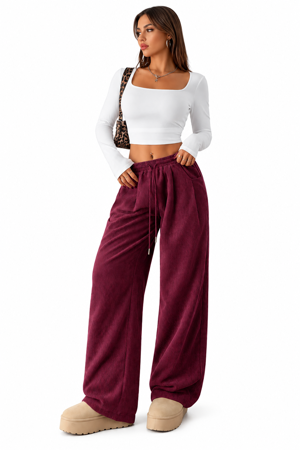 Women's Corduroy Wide-Leg Pants – Loose Fit, Slimming & Drapey Casual Trousers
