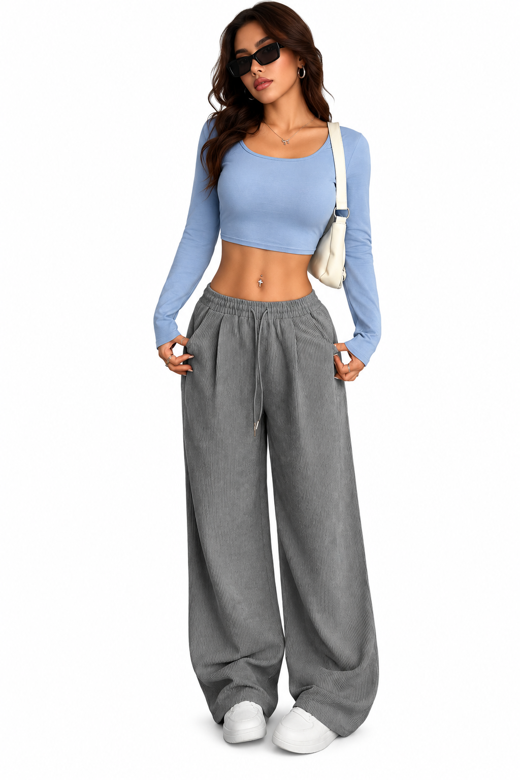Women's Corduroy Wide-Leg Pants – Loose Fit, Slimming & Drapey Casual Trousers