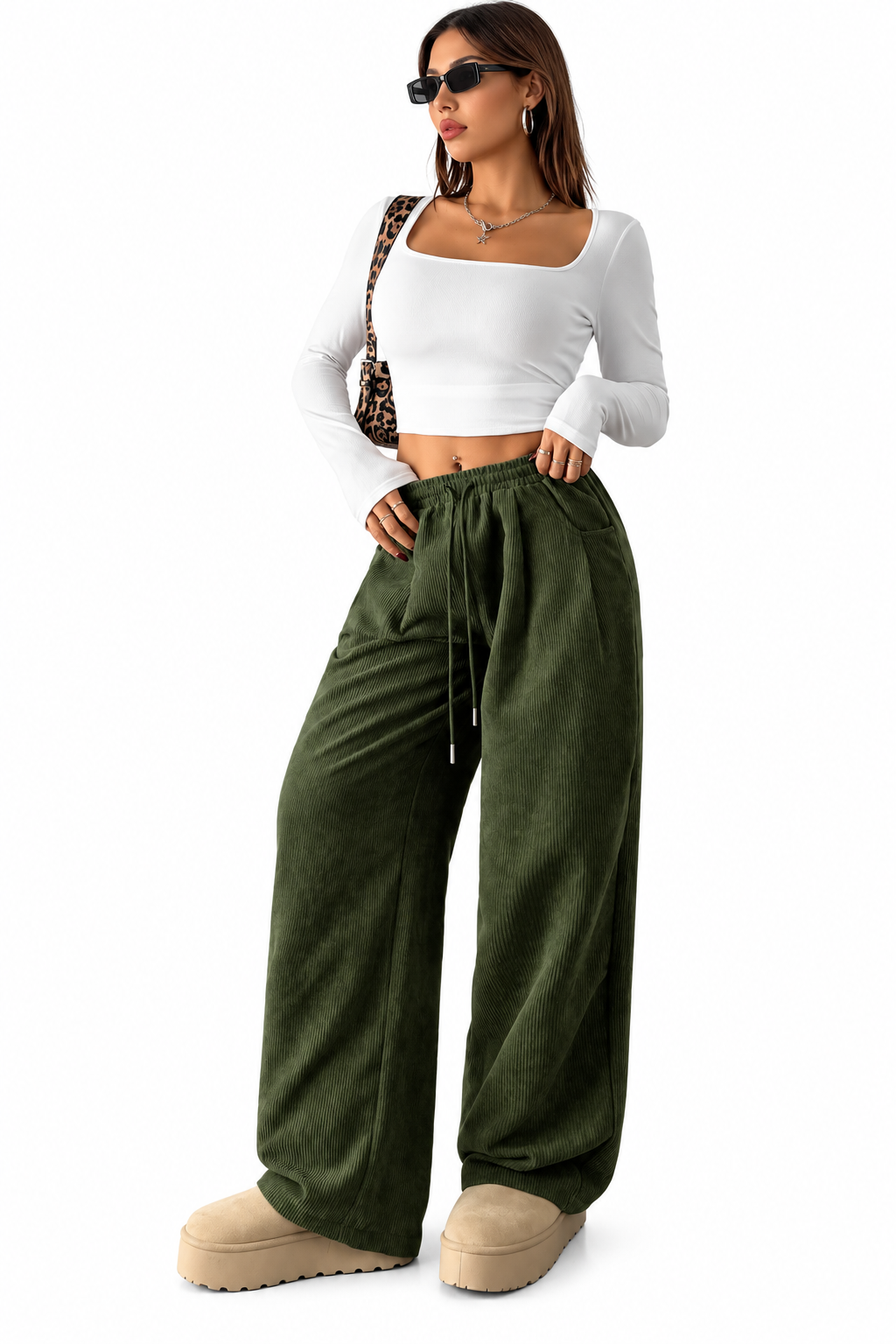 Women's Corduroy Wide-Leg Pants – Loose Fit, Slimming & Drapey Casual Trousers