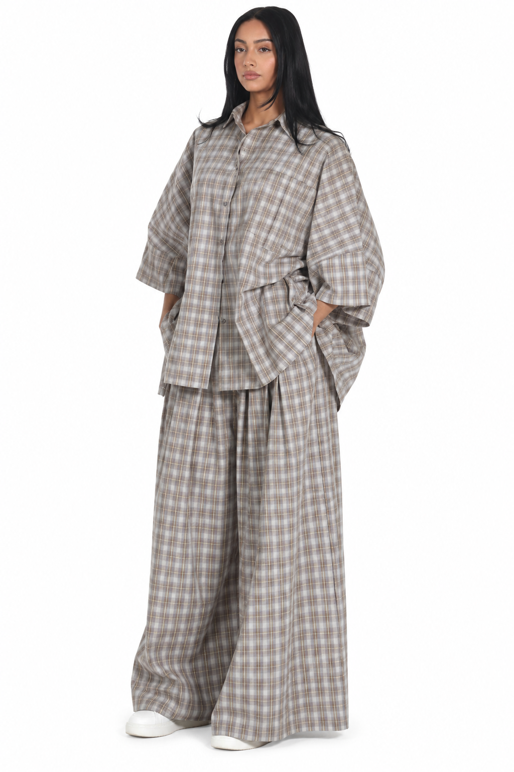 Women's Plus Size Polka Dot Two-Piece Set – Loose Shirt & Wide-Leg Pants Outfit