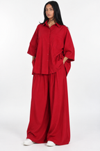 Women's Plus Size Polka Dot Two-Piece Set – Loose Shirt & Wide-Leg Pants Outfit