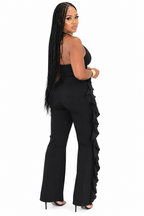 V-Neck Ruffled High Waist Wide Leg Party Jumpsuit