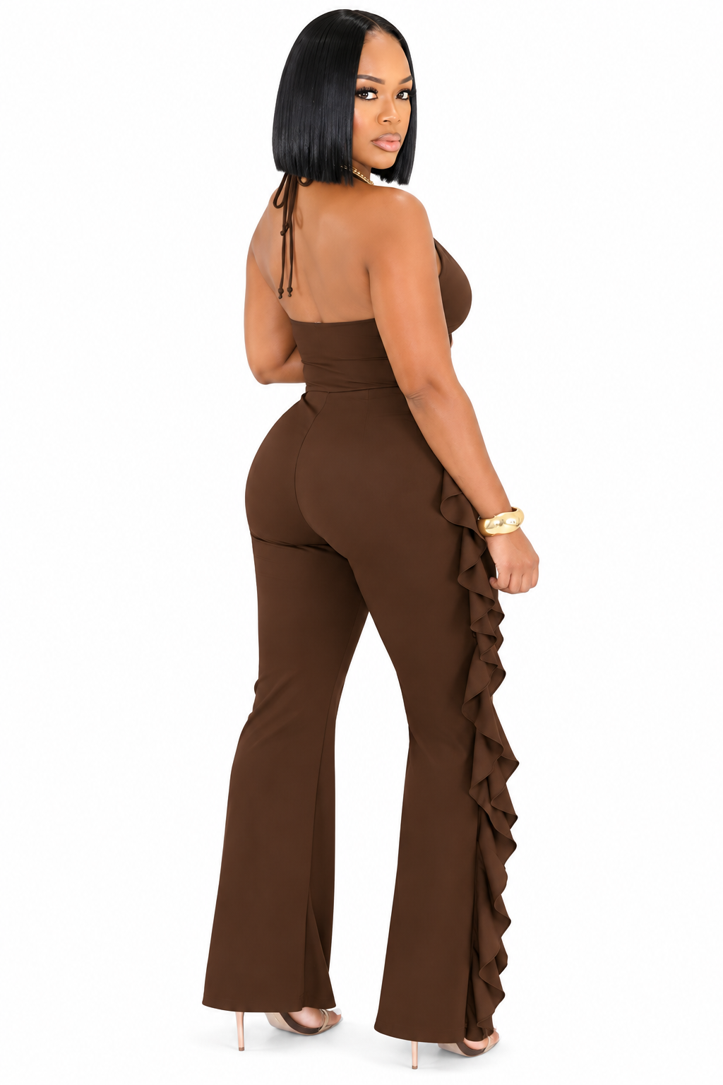V-Neck Ruffled High Waist Wide Leg Party Jumpsuit