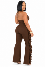 V-Neck Ruffled High Waist Wide Leg Party Jumpsuit