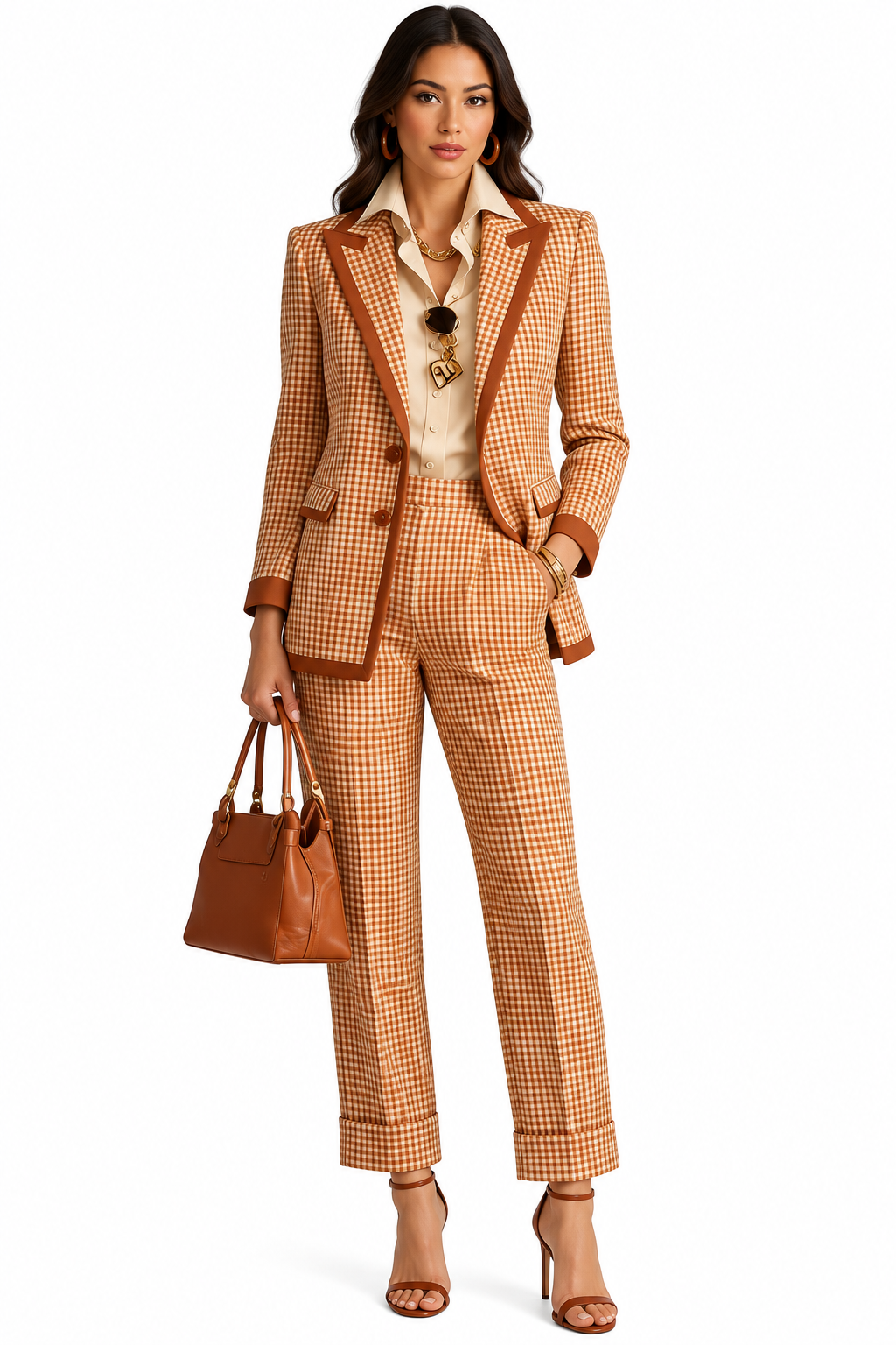 Plaid Blazer and Pants Suit Set in Sherbet