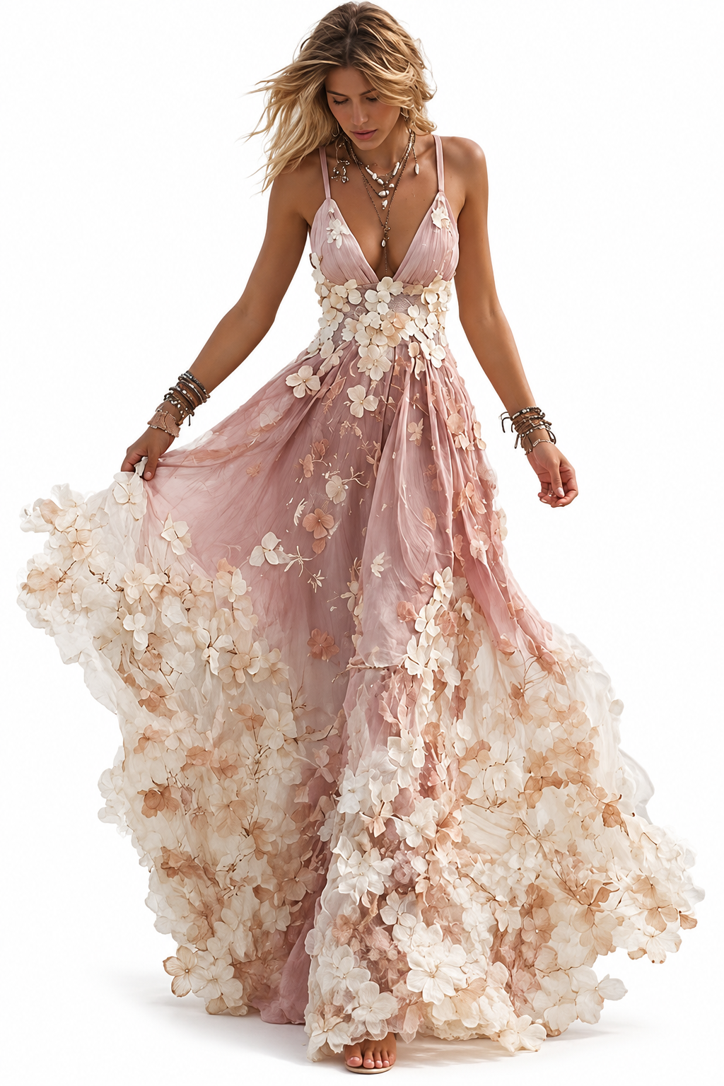 Fashionable Strapless Printed Maxi Dress
