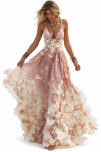 Fashionable Strapless Printed Maxi Dress
