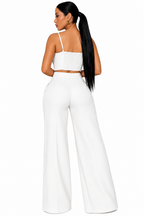Pleated Camisole Top & Wide-Leg Pants Set – Women's Gold Button 2-Piece Outfit
