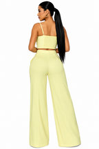 Pleated Camisole Top & Wide-Leg Pants Set – Women's Gold Button 2-Piece Outfit