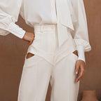 Women Clothing Autumn Niche Design Hollow Out Cutout out Casual Pants Fashionable All Match Loose White Trousers