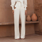 Women Clothing Autumn Niche Design Hollow Out Cutout out Casual Pants Fashionable All Match Loose White Trousers