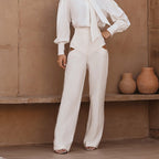 Women Clothing Autumn Niche Design Hollow Out Cutout out Casual Pants Fashionable All Match Loose White Trousers