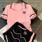 Summer Patchwork Letter Athleisure Two-Piece Set
