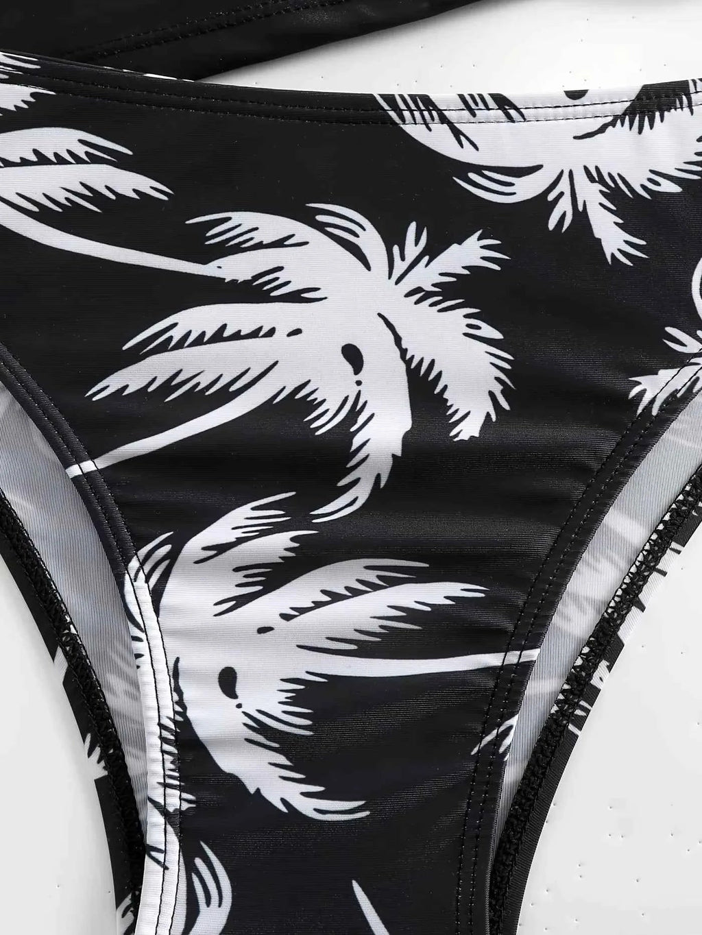 Black Coconut Print Tie Bikini Set for Women