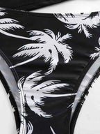 Black Coconut Print Tie Bikini Set for Women