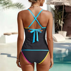 Women's Contrast Trim Ruched Tankini Bikini Set