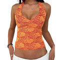 Women's Solid Color Summer Lace Halter Tank Tops Sleeveless Deep V-Neck Backless Slim Fit Vest Streetwear
