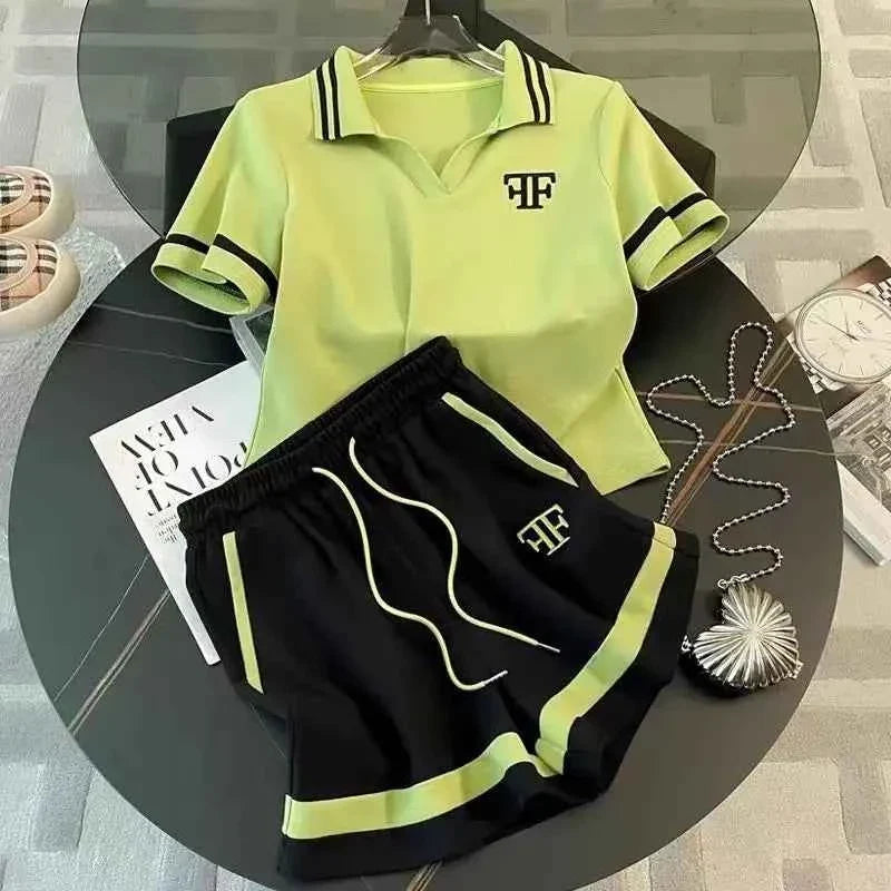 Summer Patchwork Letter Athleisure Two-Piece Set