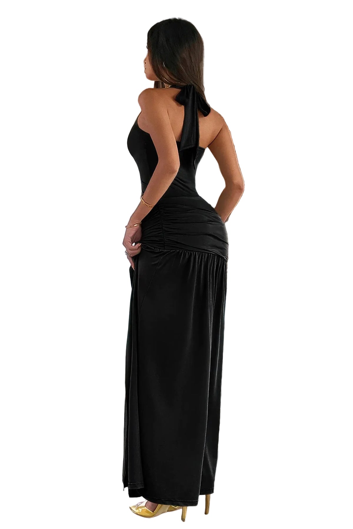 high split halter maxi dress Pleated Halter Backless – Idreamgroupstore new-bestseller-gown