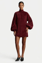 High-Neck Ribbed Puff-Sleeve Mini Dress – view 10