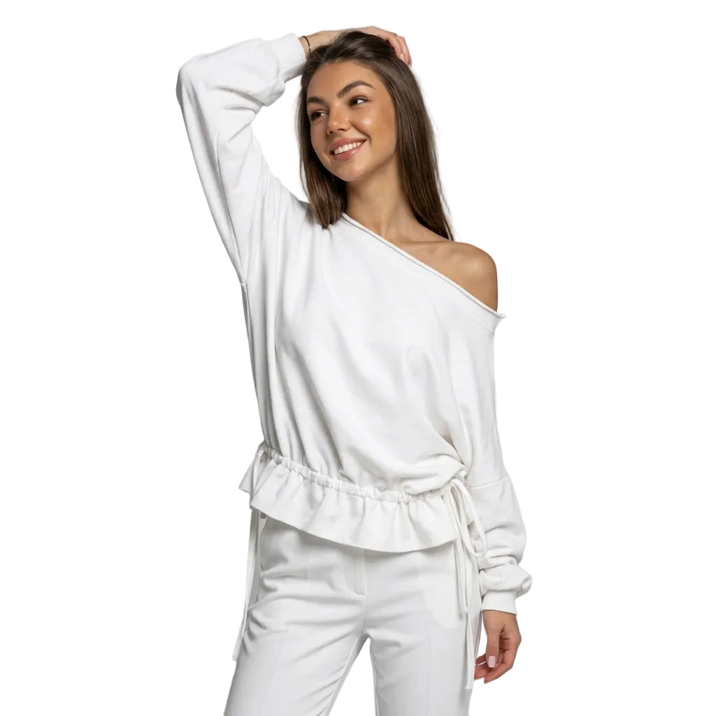 Off-Shoulder Tie-Hem Long-Sleeve Sweatshirt – view 4
