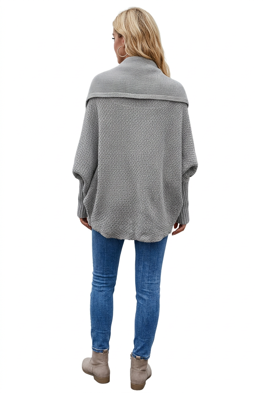 Oversized Shawl-Collar Batwing Knit Cardigan
