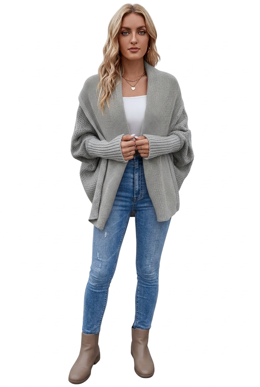 Oversized Shawl-Collar Batwing Knit Cardigan