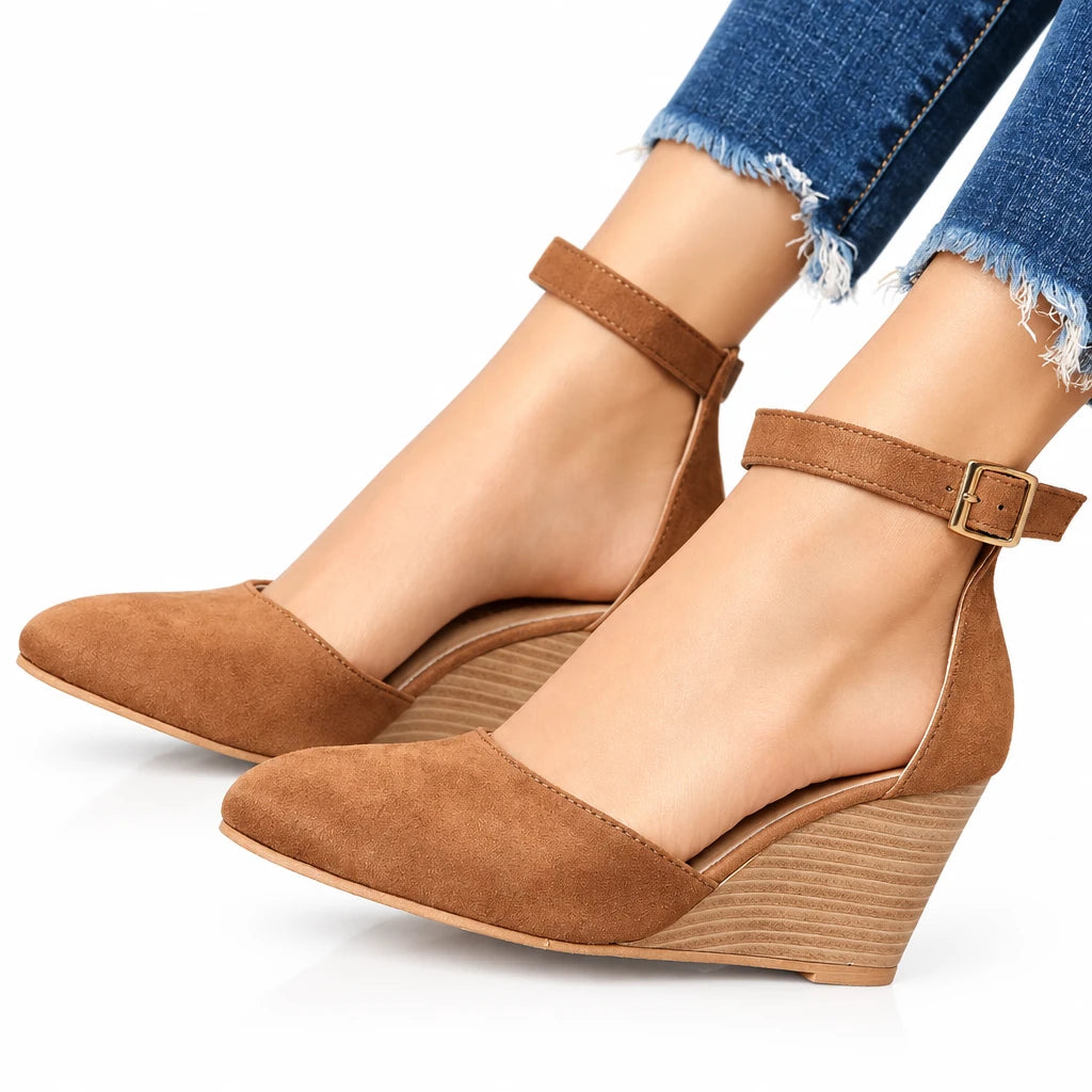 Point Toe Wedge Sandals in Brown