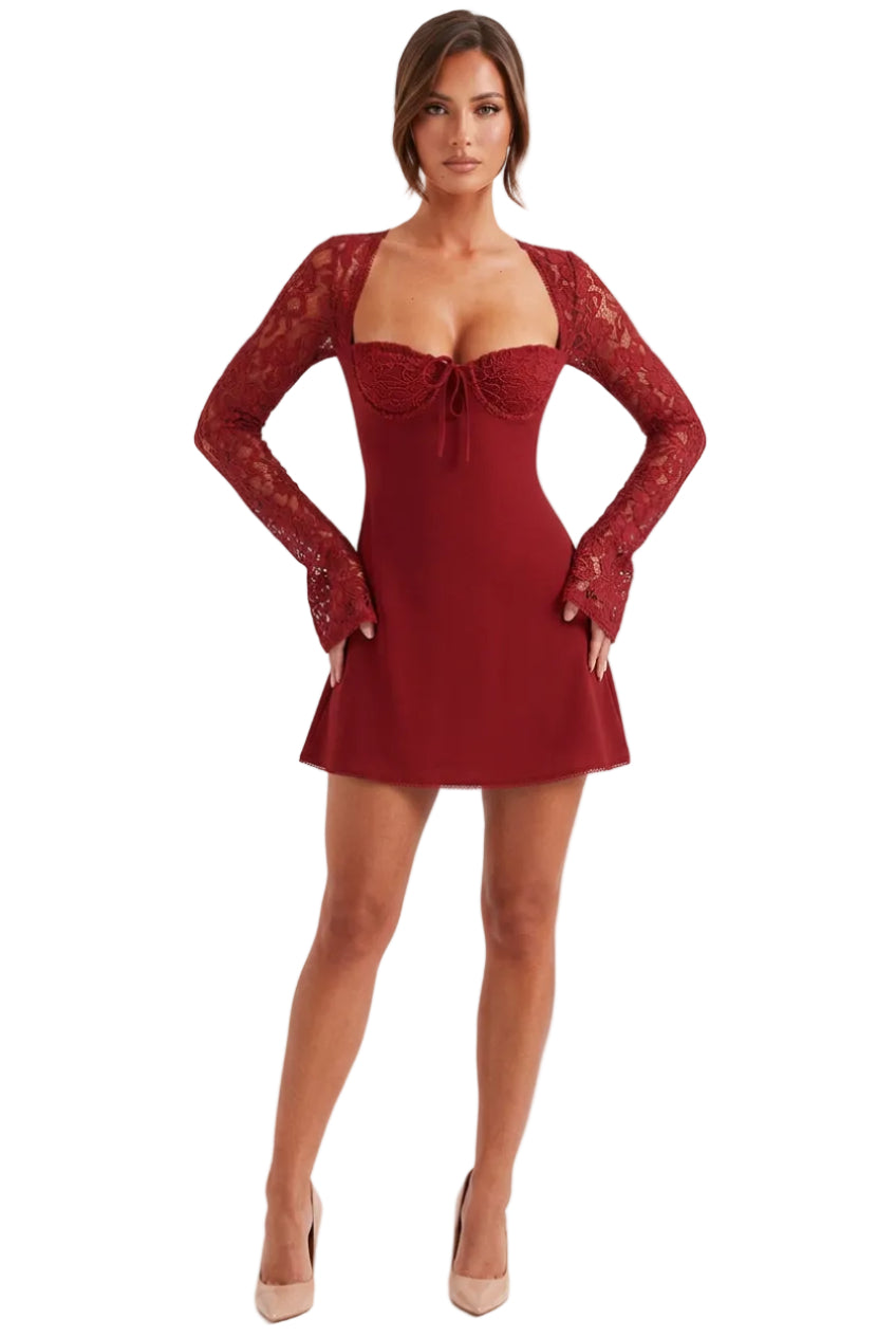Women's Lace Long-Sleeve Corset Mini Dress – view 3