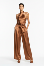 Women's Satin Waist-Cinching Slit Strap Evening Dress – Elegant Solid Color Gown