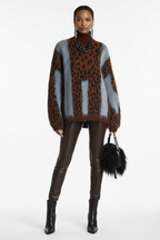 Leopard Print Loose Retro Knit Spliced Sweater Top