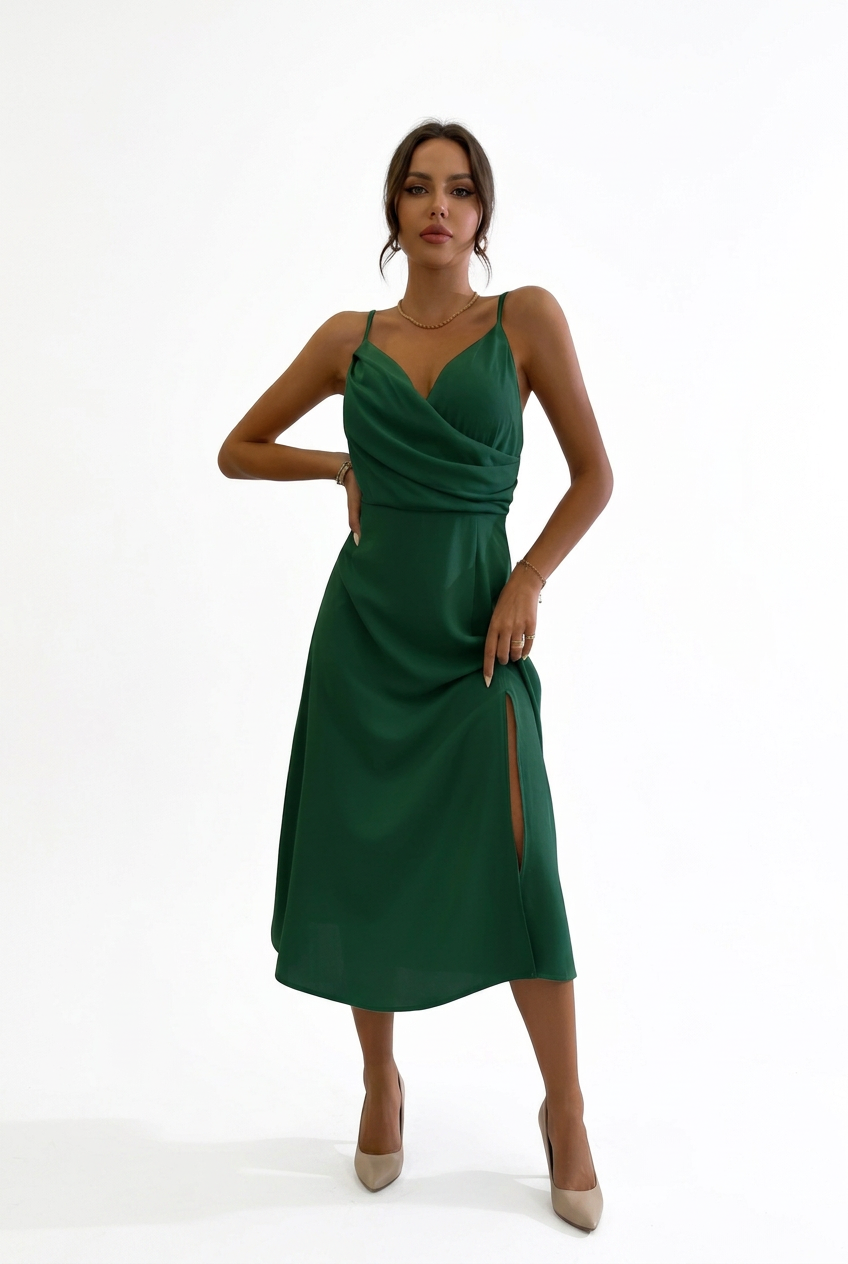 Dark Green satin dress photo correction
