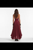 Women's Chiffon Printed Spaghetti Strap Maxi Dress – Slim Fit Retro Flowing Dress