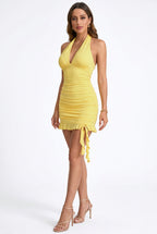 Halter Tie-Neck Open-Back Ruffle Mini Dress