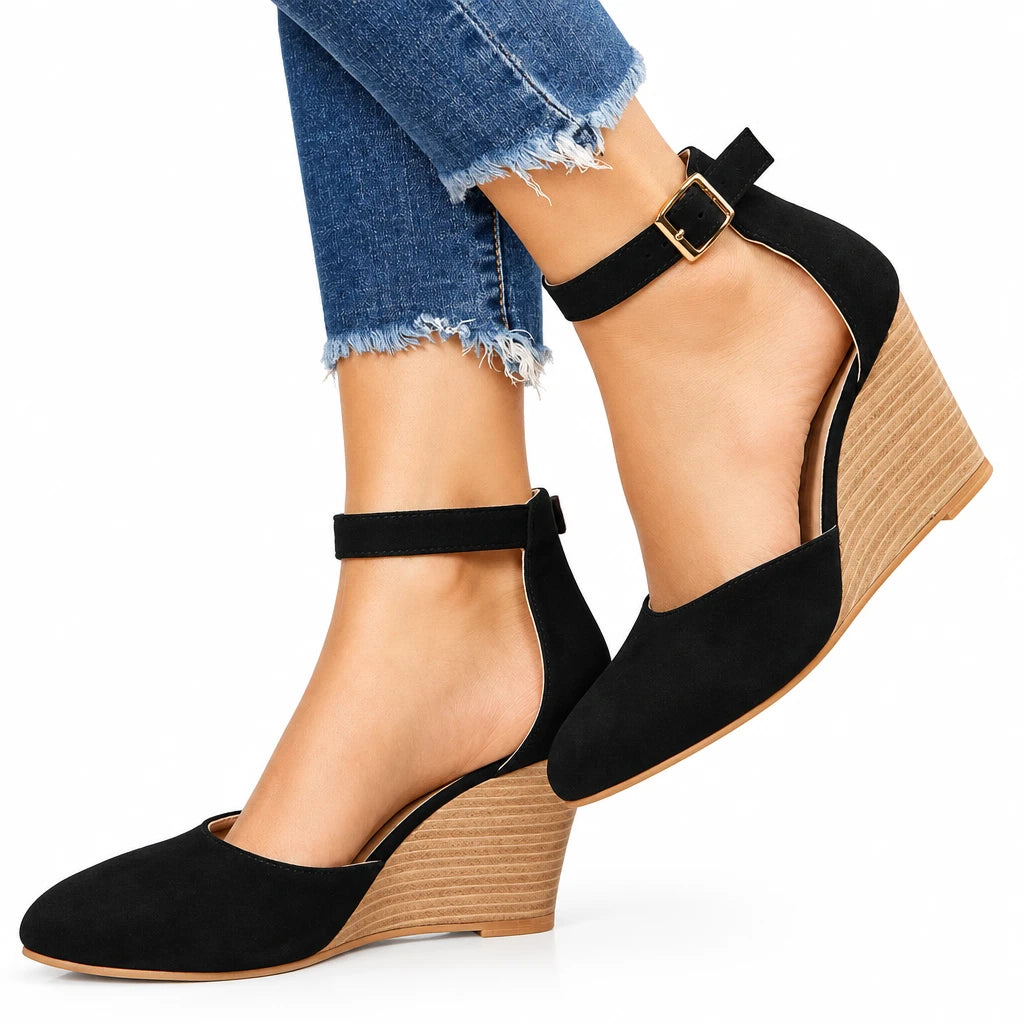 Point Toe Wedge Sandals in Black