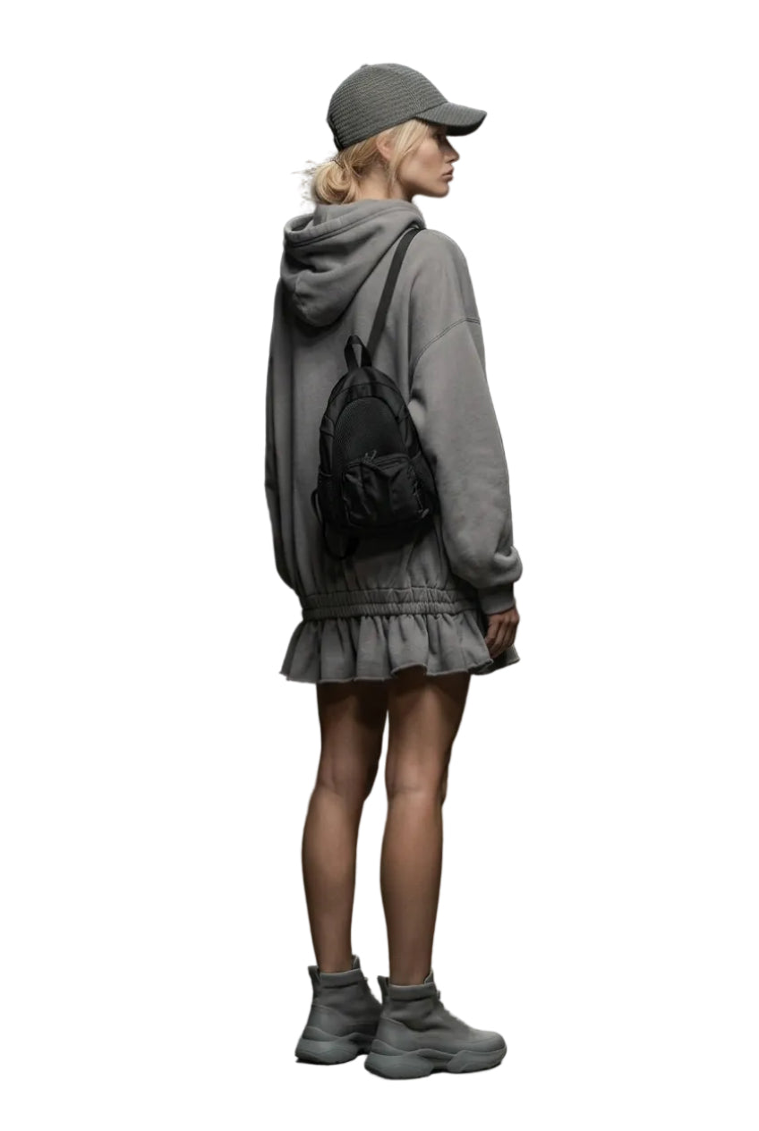Gray Hooded Ruffle-Hem Mini Sweatshirt Dress