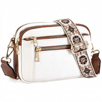 White With Brown crossbody bag with floral strap