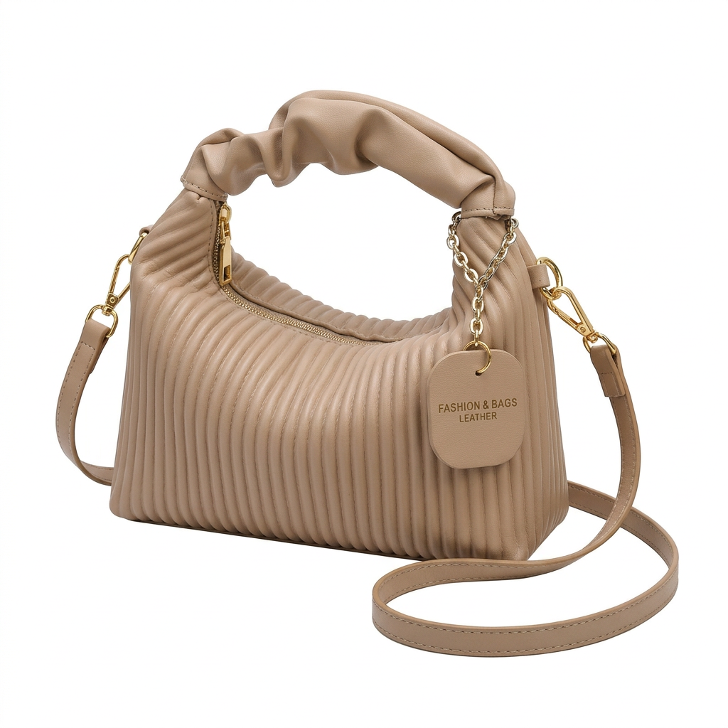 Khaki pleated cloud bag