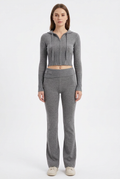 Cropped Knit Zip Hoodie & Flared Pants Set