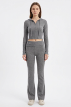 Cropped Knit Zip Hoodie & Flared Pants Set