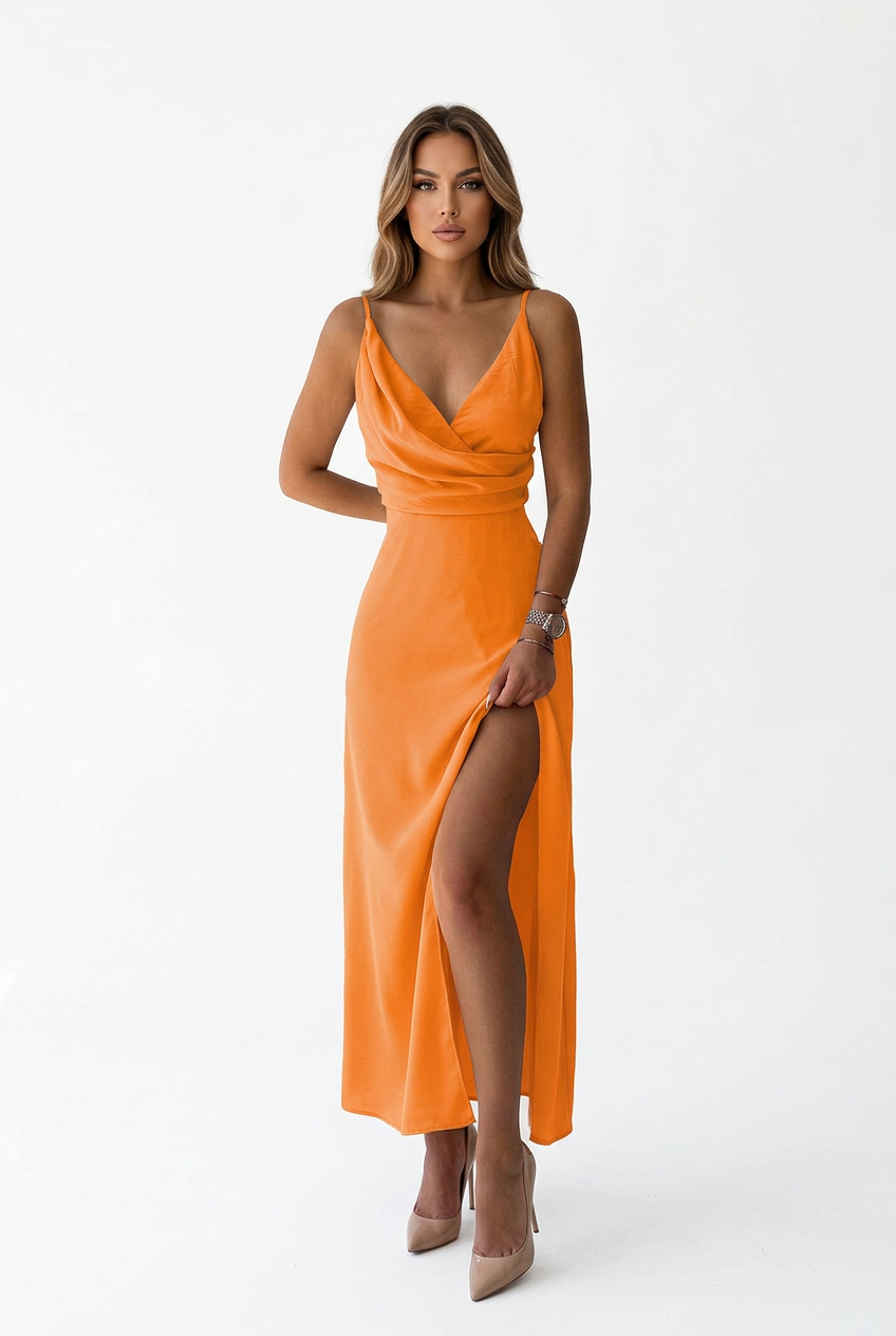 Orange satin dress