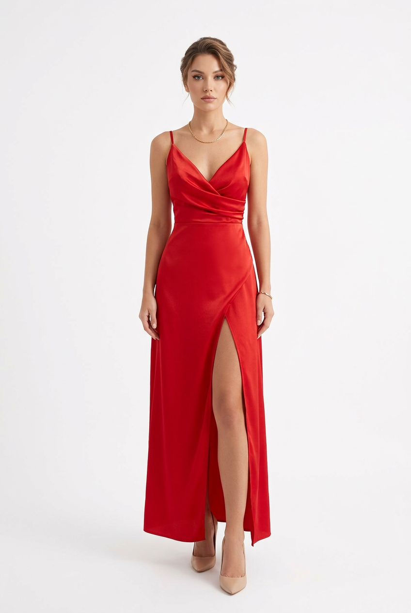 Red satin dress