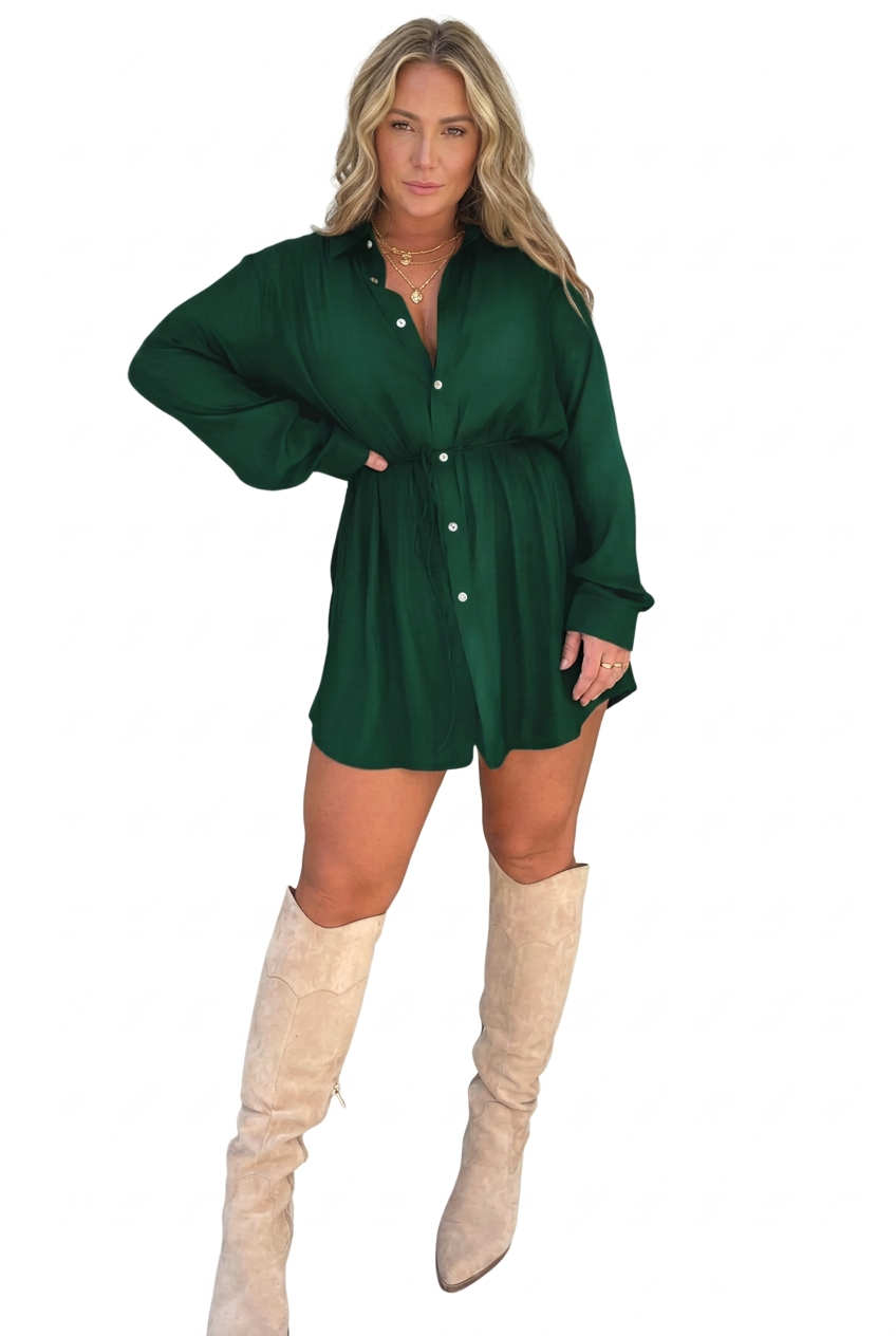 Long-Sleeve Button-Front Shirt Romper